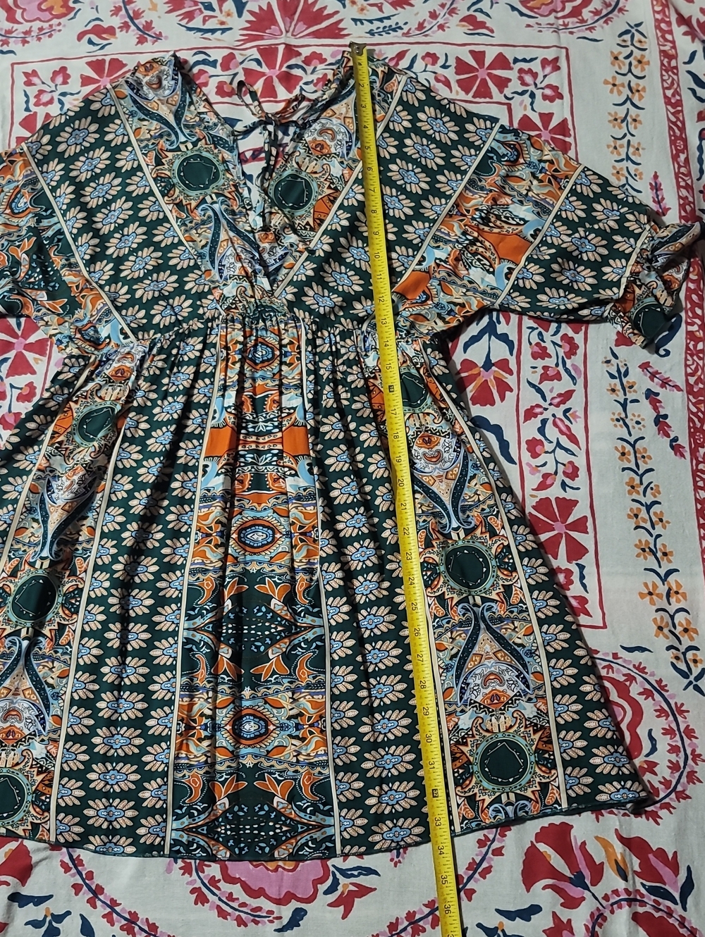 Boho Floral Paisley Tunic Dress in Teal & Coral - Picture 15 of 16